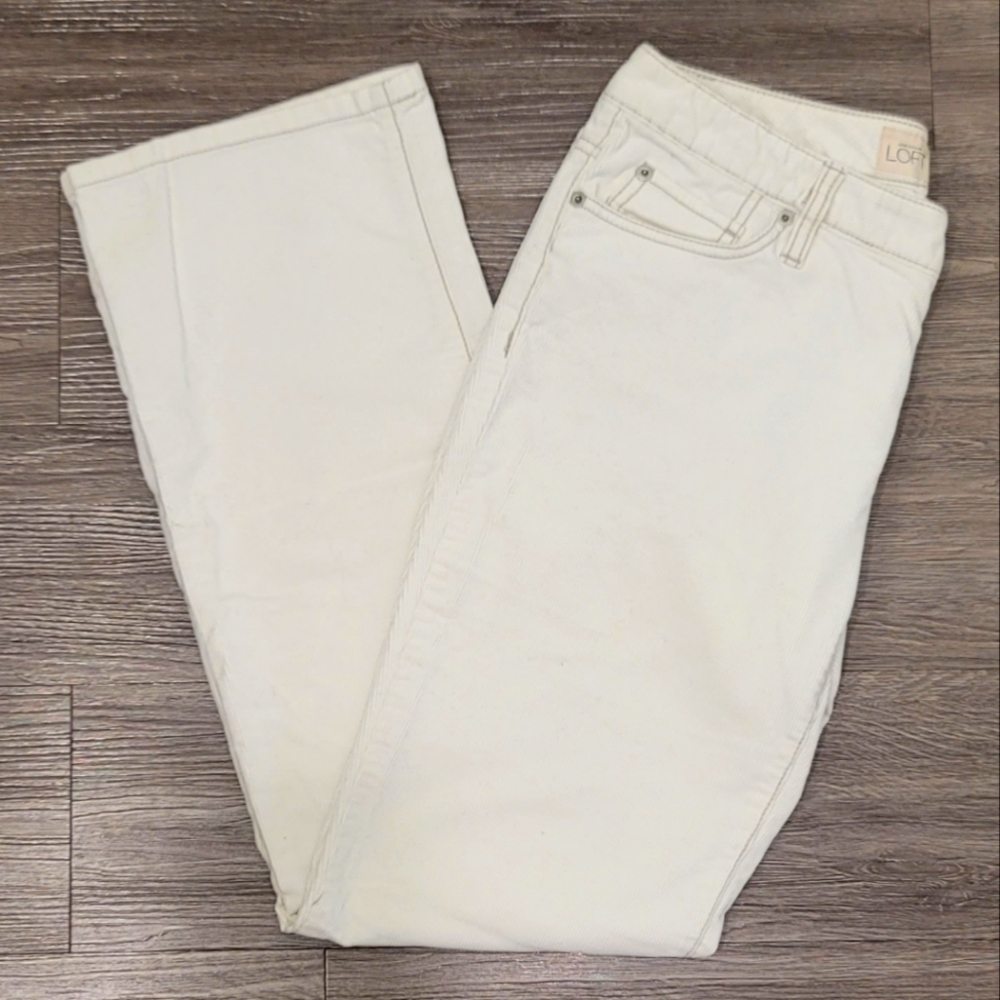 Ivory Low-Rise Corduroy Slim Boot Cut Pants